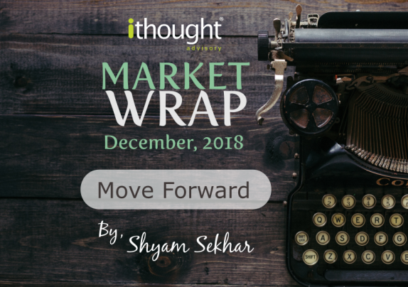 Rustic wood brown background with a typewriter, displaying the title Market Wrap Decemeber 2018 Move Forward by Mr Shyam Sekhar