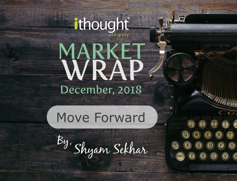 Rustic wood brown background with a typewriter, displaying the title Market Wrap Decemeber 2018 Move Forward by Mr Shyam Sekhar